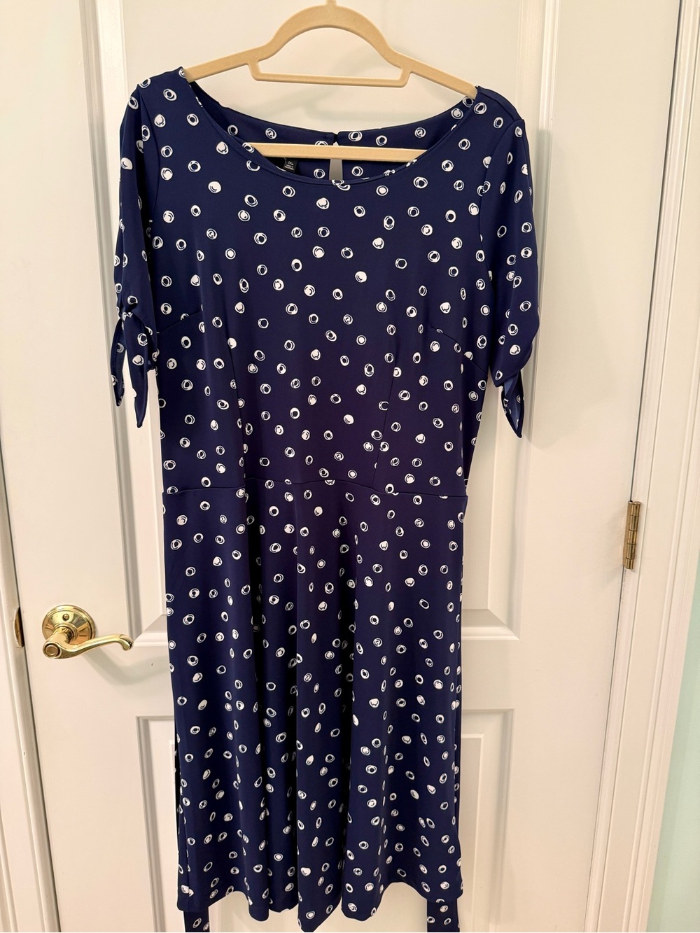 Talbots Navy Midi Dress with White Dot Motif